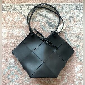 Lattice Woven Shoulder Evening Bag Faux Leather Tote